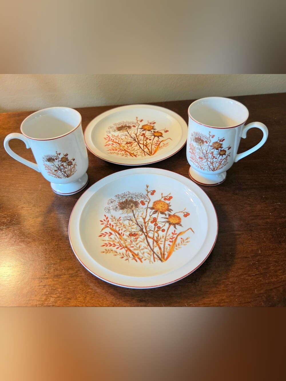Set of 4 Vtg Fancy Florals Collection Brambles 2 Mugs 2 Salad Plates Japan